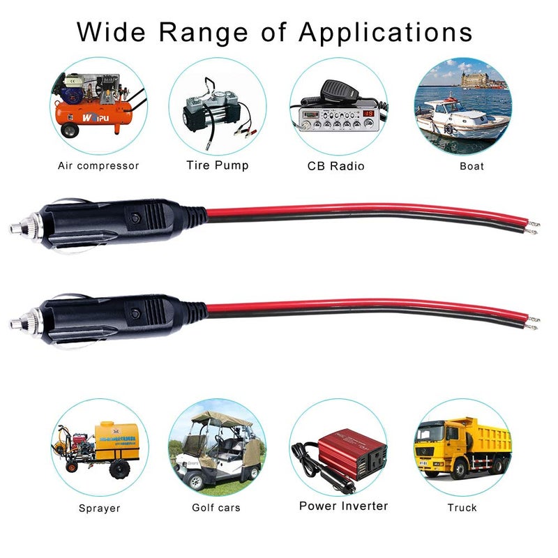 SPARKING 12V Replacement Cigarette Lighter Male Plug with Lead - 24V Car Power Adapter Auto Accessories with Led Lights, 15A Fuse (Male Plug to Tinned Terminal) - Image 5